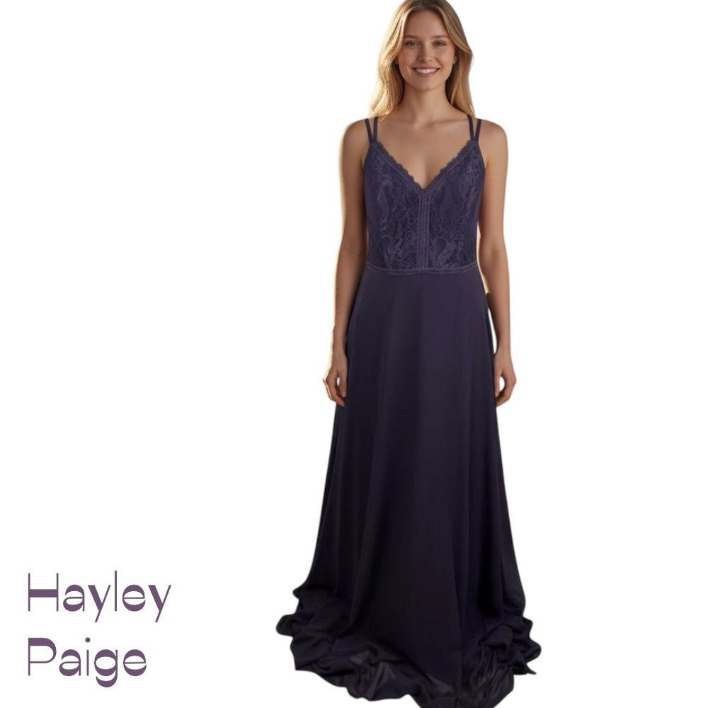 Hayley Paige Purple Maxi Dress NWOT Size 12 Evening Party Bridesmaid